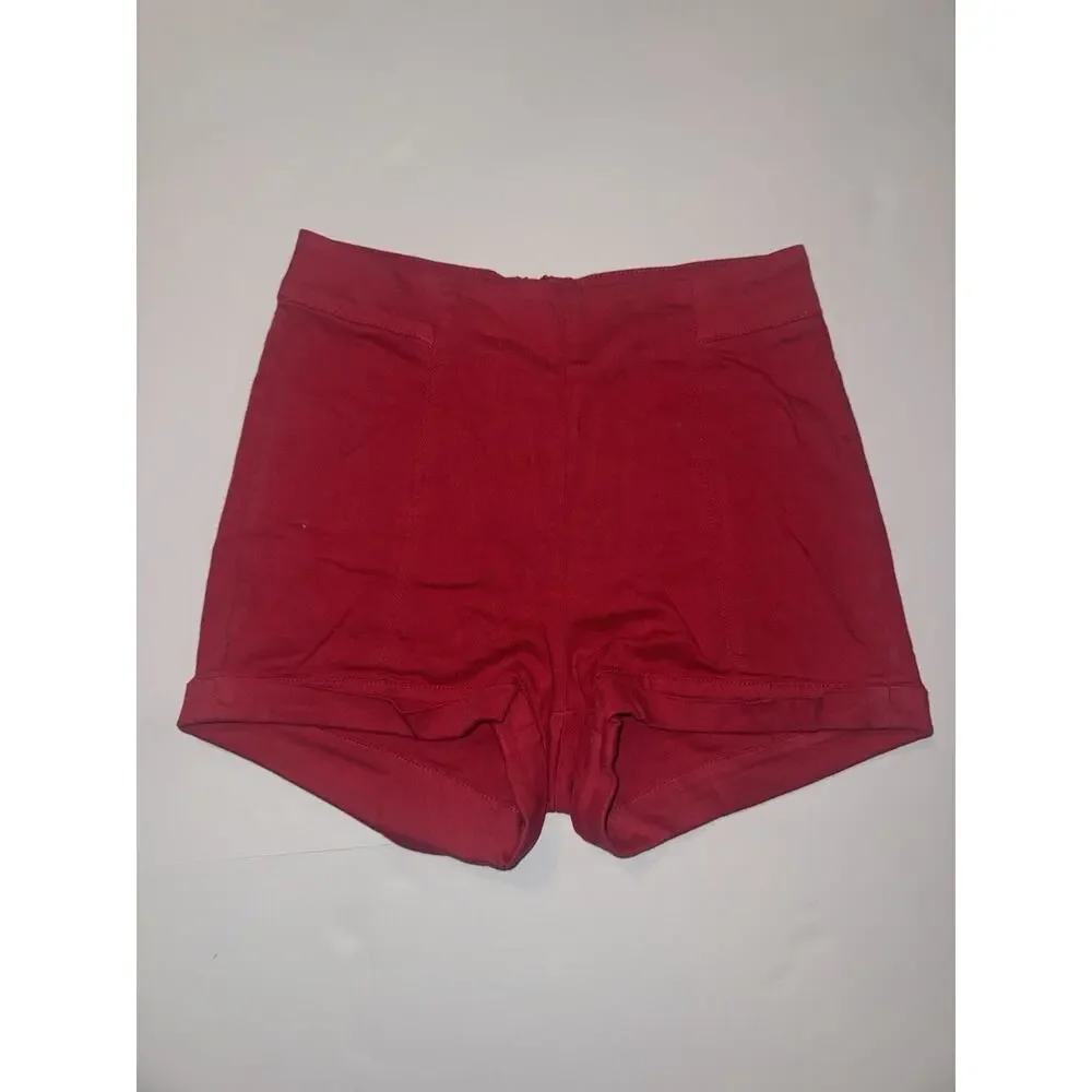 Cooperative Red High Rise Shorts Womens Size 6 Zip Back Stretch - Picture 1 of 6